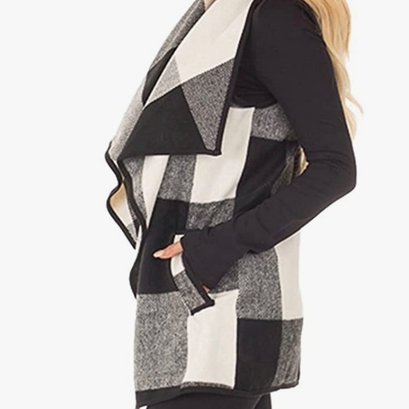 🔥 Women Vest Open Front Buffalo Plaid Sleeveless Cardigan Jacket Coat - Picture 2 of 3